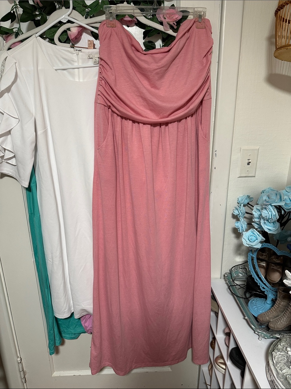 Grace Karin rose XL strapless maxi dress, pockets. Tube top.Stretchy, soft knit.